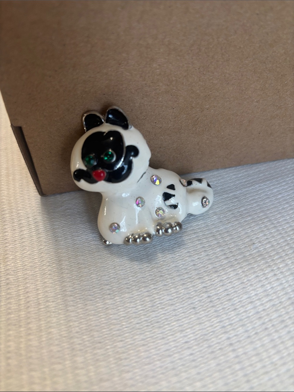 White and Black Ceramic Panda Trinket with Rhinestones